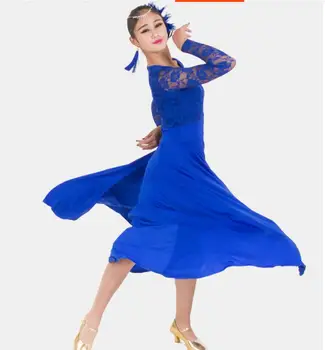 

7 Colors Big Wing Blue Standard ballroom dress Long sleeve Lace Spanish flamenco dress