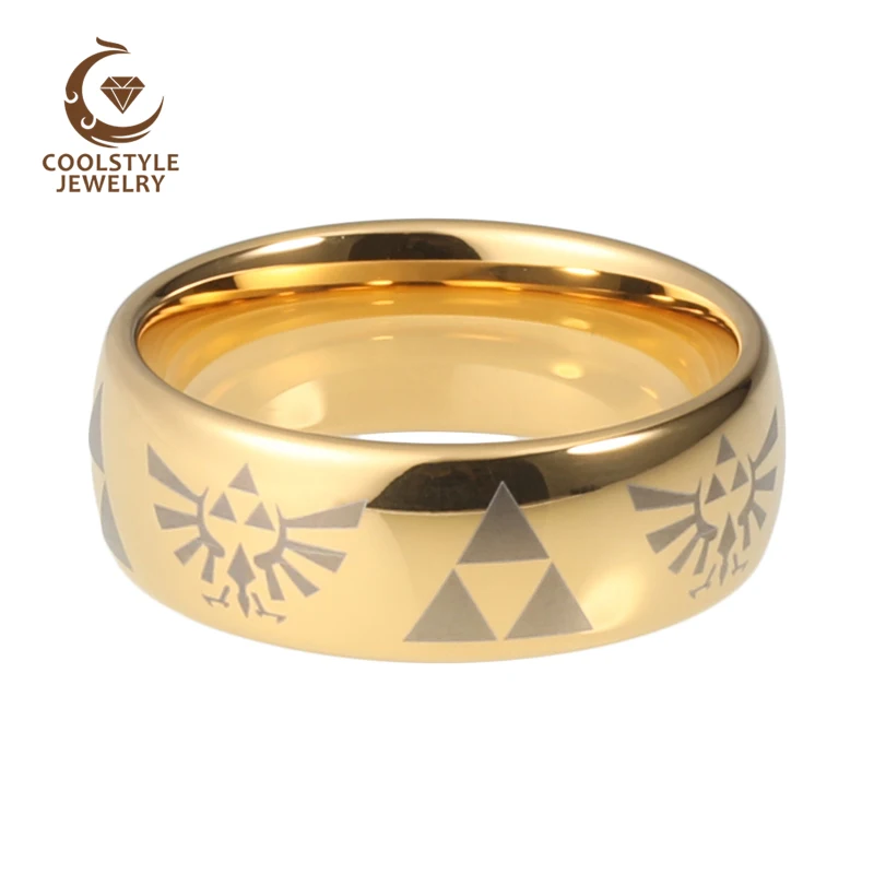 Кольцо из карбида вольфрама с лазерной гравировкой Legend Of Zelda 8 мм|gold color|legend of zelda