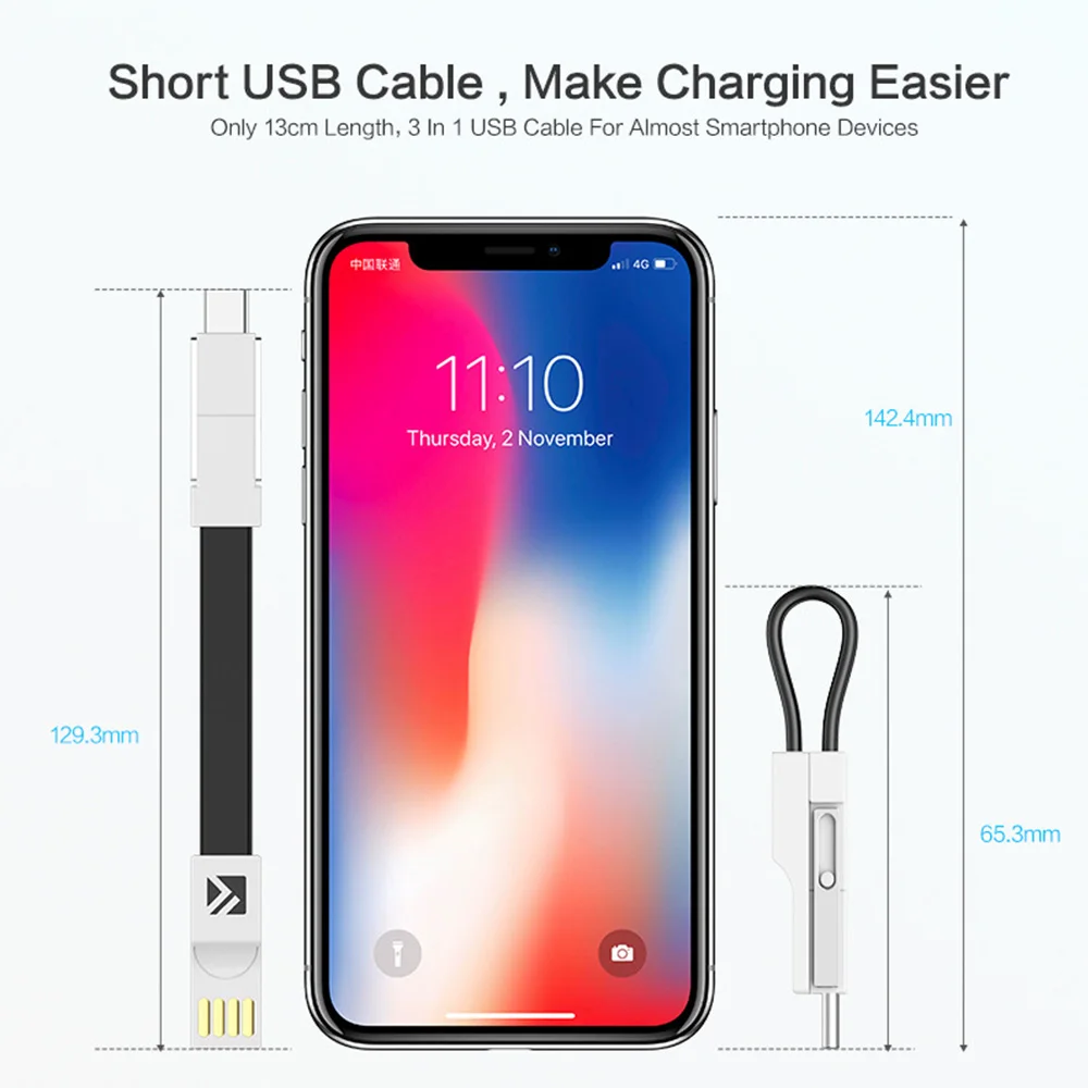 3 في 1 سلسلة مفاتيح محمولة USB كابل بيانات ل فون المصغّر USB نوع C سريع شحن كابل شاحن الهاتف المحمول لسامسونج غالاكسي