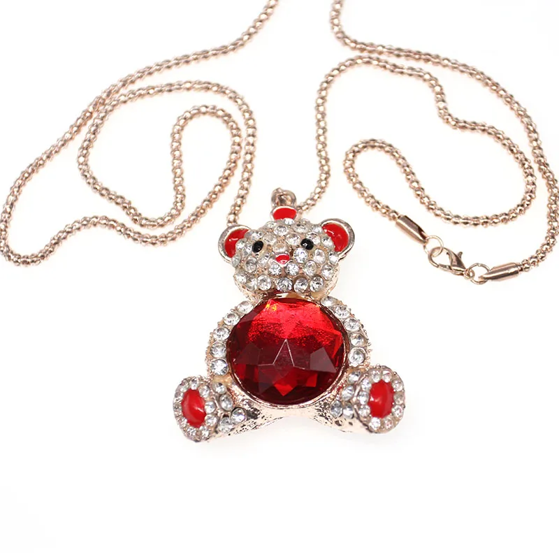 

Custom Golden Tone Red Crystal Stone Cute Bear Animal Necklace Pendant Jewelry