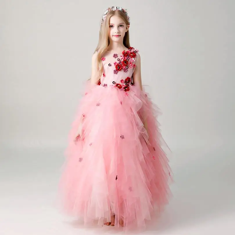 

2019 Kids Girl Tutu Mesh Princess Pageant Dress Children First Communion Wedding Party Gown Teens Dress Modis Vestidos Y1528