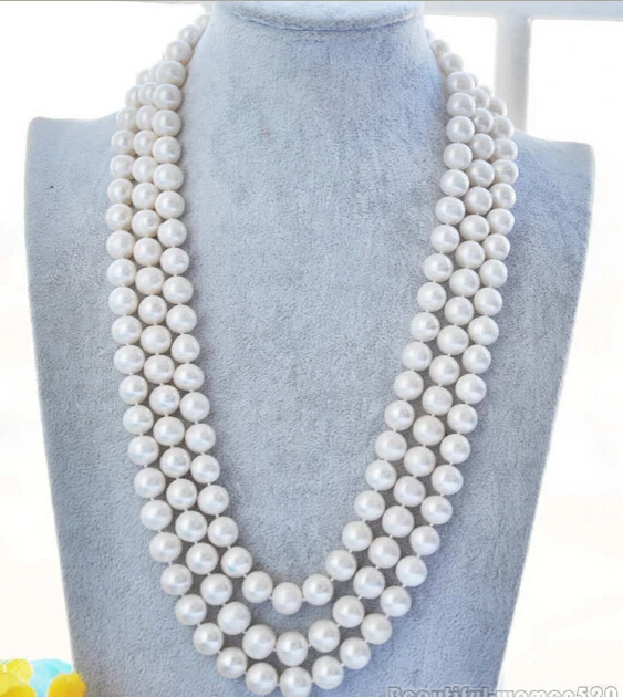 

FREE SHIPPING3STRANDS 12mm ROUND WHITE FRESHWATER PEARL NECKLACE 25IN