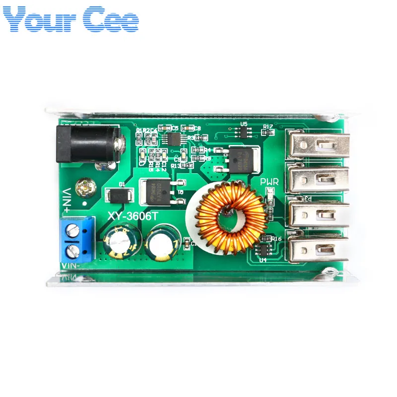 

DC-DC 9V - 36V To 25W 5V 5A 4USB Output Buck Converter Step Down Power Supply Module with Aluminum Shell For Phones