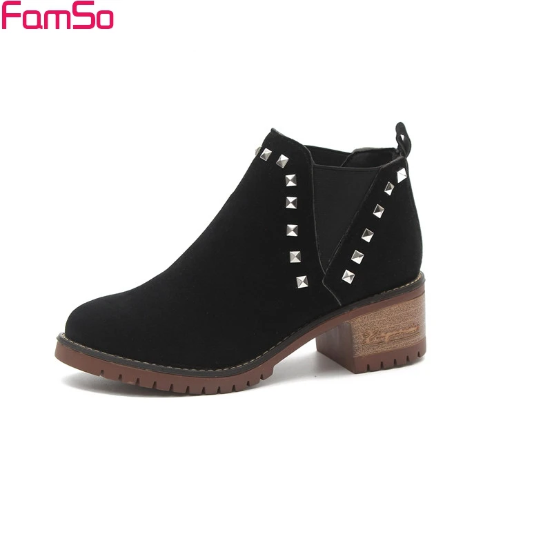 

FAMSO 2017 New Boots For Women Black Brown Thick Heel Rivets Shoes Platforms Autumn Winter Lady Casual Office Sexy Boots