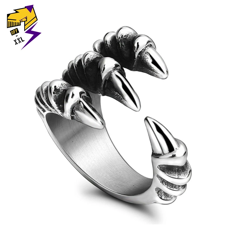 

Cool Steampunk Eagle Claw Ring Men Stainless Steel Vintage Silver Color Stereoscopic Punk Rings Charm Jewelry Accessories