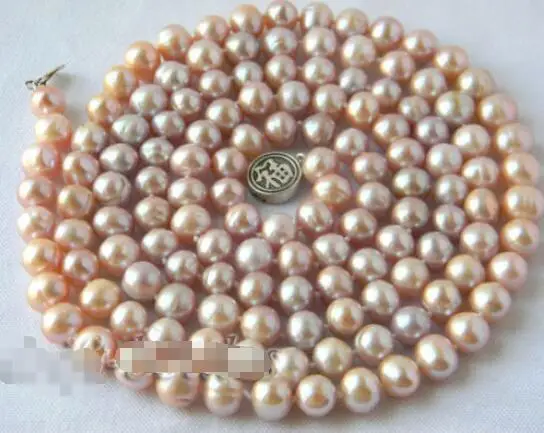 

FREE SHIPPING>>>@@ > Hot sale new Style >>>>> 50'' 10mm Round Lavender Freshwater Pearl Silver Necklace