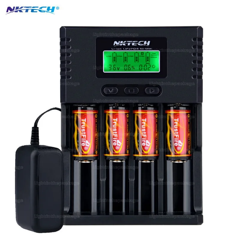 

NK H4 VS Soshine H4 Li-ion NiCd NiMh LCD Digital Intelligent 4-Slot Battery Charger with EU US Adapter+4pcs 18350 1200mah