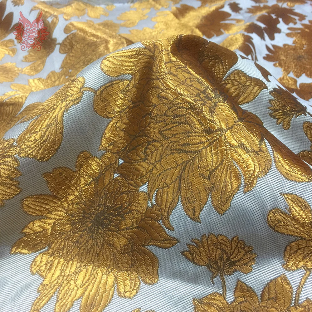 Элегантный роскошный цветочный принт Металлик Жаккардовая парча ткань ...