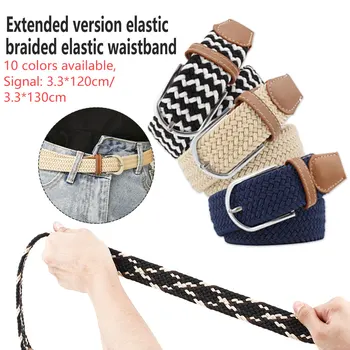 

Women Stretch Braided Elastic Leather Buckle Luxury Canvas Extended 120 cm Belts Male And Woman Military Belt Top Quality Wide