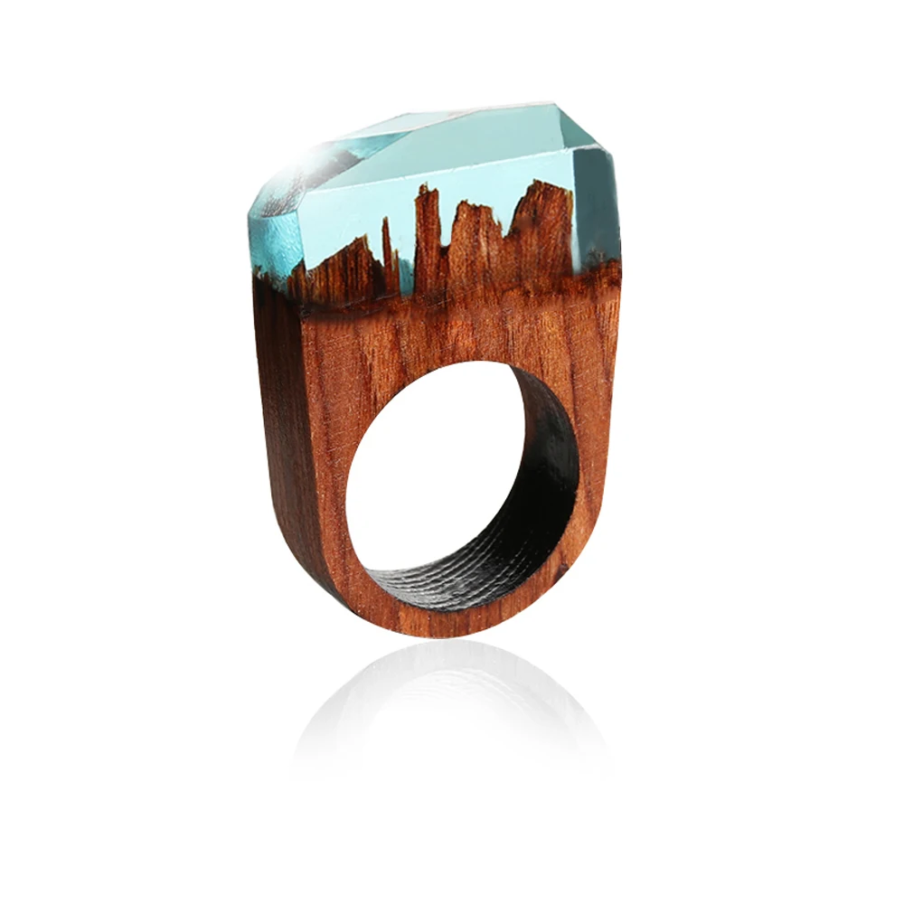 

Hand Made Wood Resin Ring With Magnificent Fantasy Secret Magic Landscape Punk Wooden Rings Hip Hop For Women Men Jewelry 2019