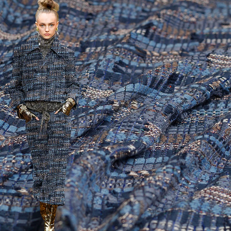 Перламутровый шелк темно-синий твид цвет стиль материалы для одежды ткань Весенний костюм платье юбка DIY Одежда Ткань