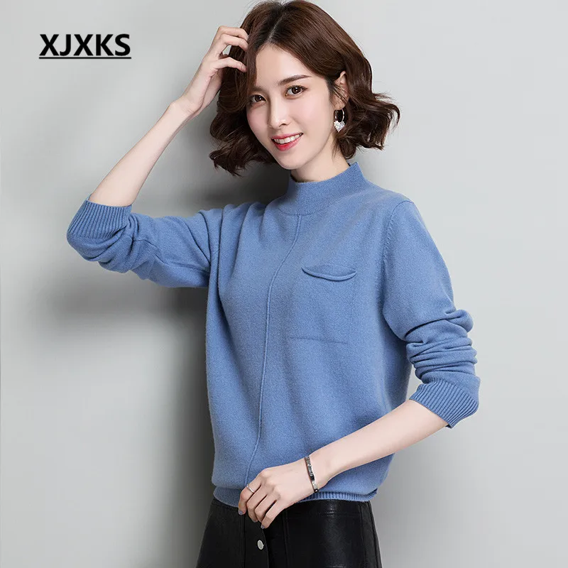 Xjxks Poche Chandail De Chaud kaki Taille 2019 Lâche Pu À Ciel Laine 100 Grande Mode Tricoter D'hiver Femmes Confortable Pull rose Femme Nouveau 7S7r0Yg