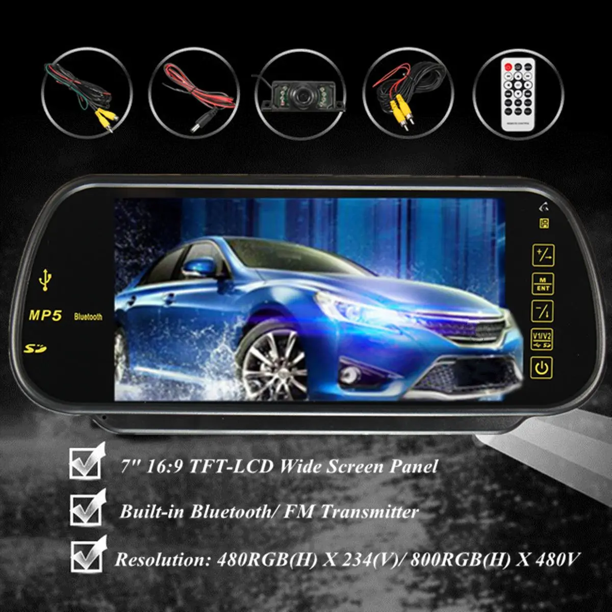 7 дюймов TFT lcd сенсорный экран bluetooth автомобильный MP5 плеер fm-передатчик заднего вида резервная камера заднего вида парковочное зеркало монитор