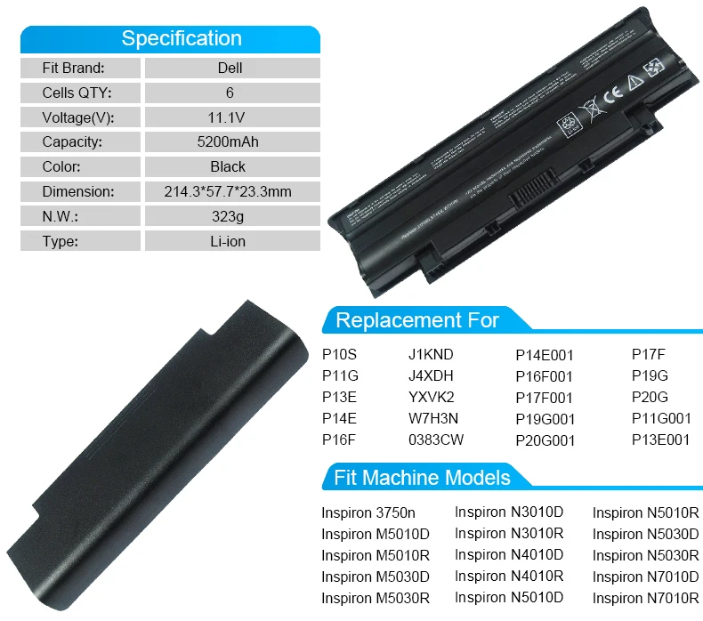 Новый аккумулятор j4xdh w7h3n 0383cw для Dell Inspiron m5030r m5010d n3010r n5010d n5030d n7010r 3750n p19g001