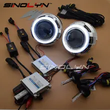 SINOLYN Car Styling 3.0 LED Angel Devil Eyes Car Projector Headlight Lens Bixenon Retrofit Kit 4300K 6000K 8000K H1 H4 H7 9006