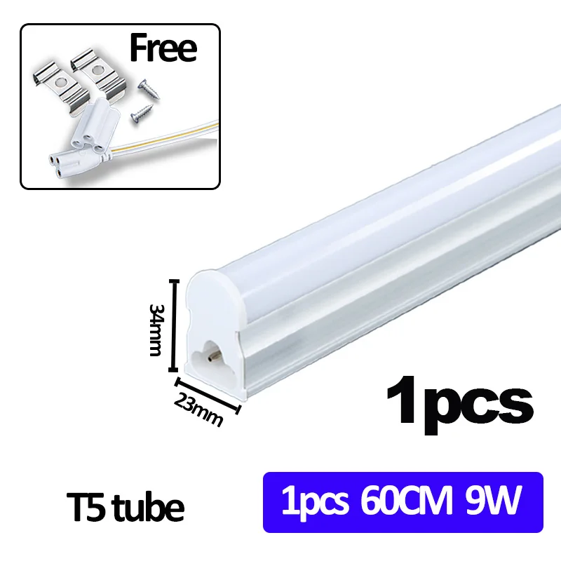 Светодиодный светильник 220 В, 20 Вт, 60 см, T5, T8, трубчатый светильник, настенный светильник, теплый белый, холодный белый светильник, Лампара, ампула, ПВХ пластик, светодиодный светильник 1200 мм - Испускаемый цвет: 1pcs 0.6m 9W T5