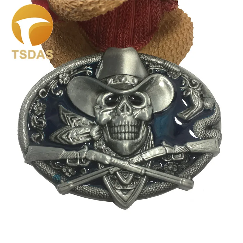 

High Quality Oval Belt Buckle Western Ghost Skeleton Skull Guns Men Belt Buckles Metal as Birthday Gifts Free Shipping