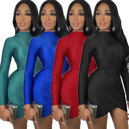 

Spring Autumn Office Lady Solid Black Women's Bodycon Long Sleeve Slim Sexy Vestido Evening Formal Party Club Short Dress