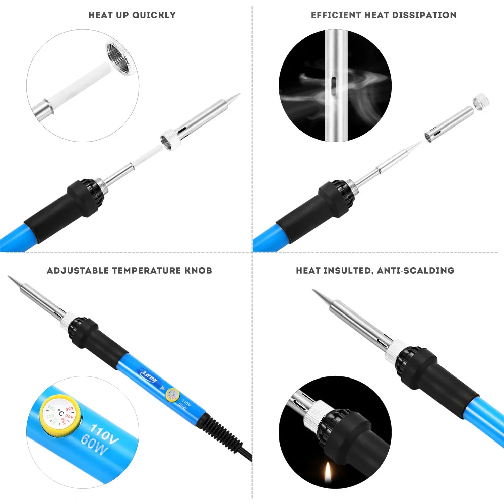 Inlife 60 Вт 220 В Электрический паяльник Комплект+ 5 шт. наконечники контроль температуры портативный сварочный Ремонт Инструменты ЕС/США/Великобритания вилка