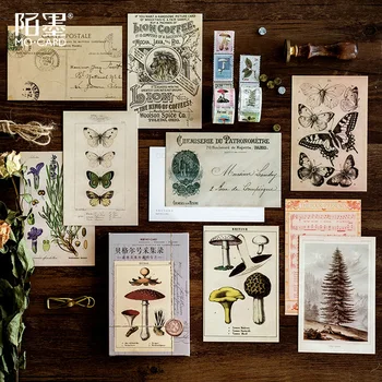 

30sheet/pack Leaf Plant Postcard Mushroom Butterfly Plant Score Theme Vintage Collectible Greeting Card Set for Stationery Gift