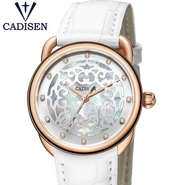 

CADISEN Luxury Fashion Women's Watches Unique Design Bracelet Genuine Leather Rhinestone Wrist Watches Relogio Feminino Clock