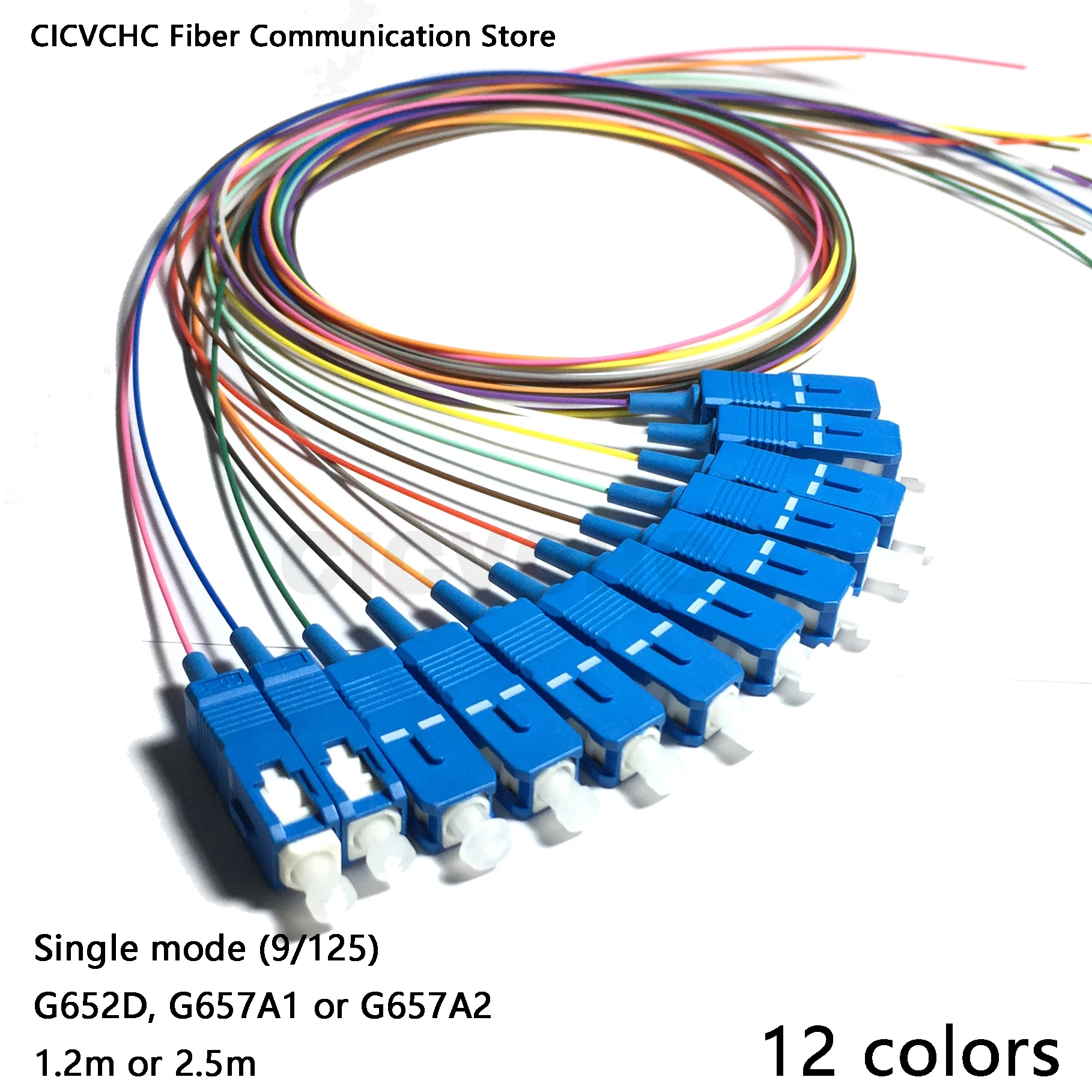 12 색 SC / UPC 피그 테일 -SM (9/125) -G652D, G657A1, G657A2-OS2- 광섬유