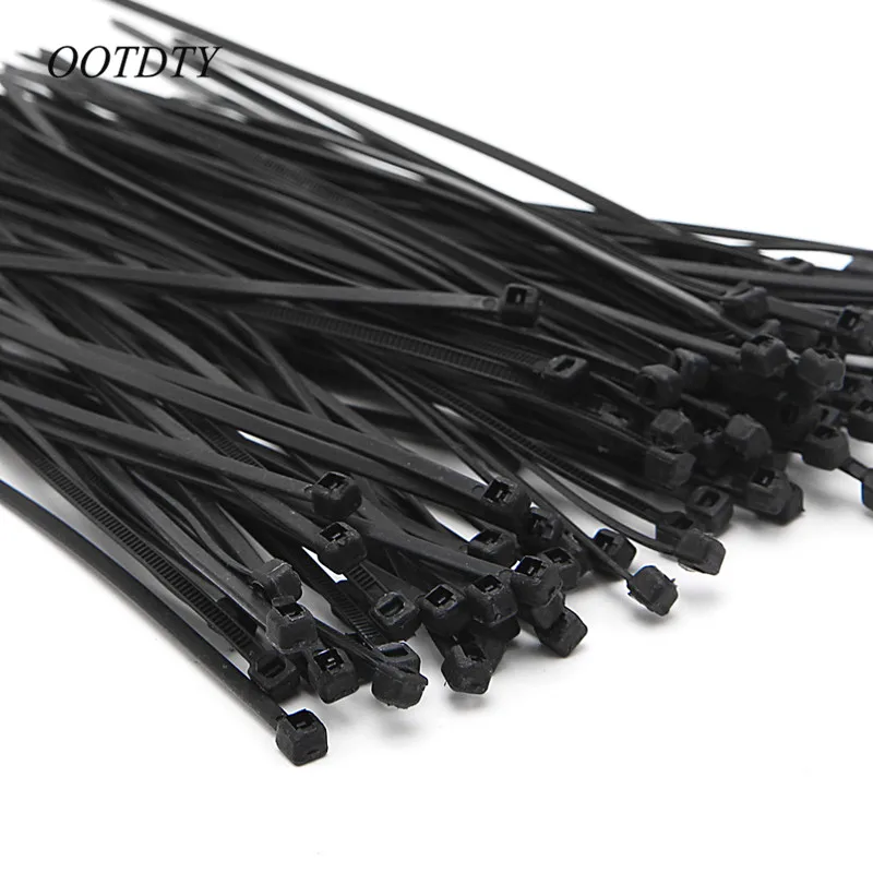 100pcs 8/" Black Nylon Cable Zip Ties Locking Plastic Tie with Mountable Head
