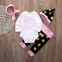 4 шт костюм! Прекрасный ребенок младенец девочка наряды одежда комбинезон+ брюки+ шляпа+ повязка на голову костюм