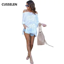 White Shoulder Off Women Tops Boho Shirts Loose Beach Women Summer Blouse Casual Sexy Slash Neck Blusas De Manga Curta NEW