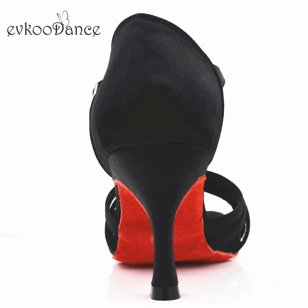 Evkoodance Black Satin Colour Zapatos De Baile Heel Height 7cm Professional suede Red sole Latin Dance Shoes GirlsOEM Dance Shoe 6