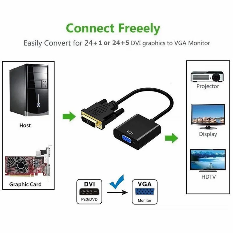 DVI to VGA Adapter DVI 24+1 Dual Link to VGA Male to Female 1080P Video Cable Converter for Gaming DVD Laptop HDTV Projector DVI to VGA Adapter DVI 24+1 Dual Link to VGA Male to Female 1080P Video Cable Converter for Gaming DVD Laptop HDTV Projector