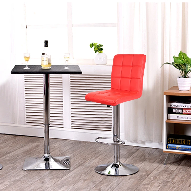 

JEOBEST 2PCS/set Kitchen Bar Stools Red Leather Adjustable Bar Chair Breakfast Swivel Bar Stool Stock in DE FR HWC
