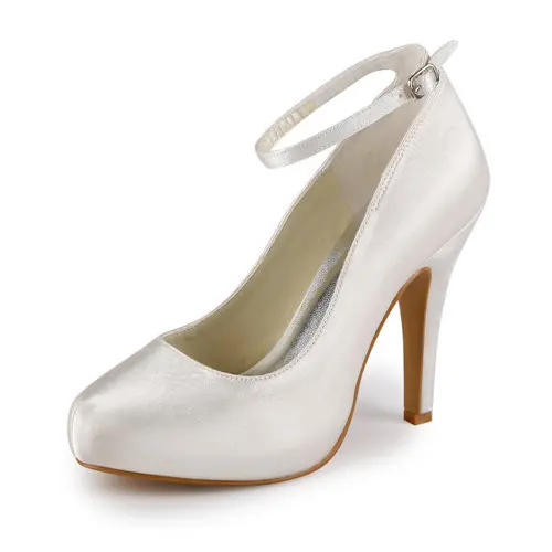 EP11049-IP женская обувь на высоком каблуке; туфли-лодочки с завязками на лодыжках; Темно-синие невесты или подружки невесты, с сатиновой Свадебный для невесты обувь; цвет белый, слоновой кости; - Цвет: Ivory