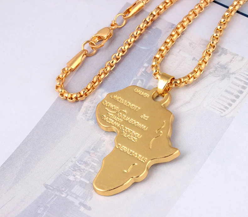 

Africa Necklace Gold Silver Color Pendant & Chain African Map punk Hiphop Gift for Men/Women Ethiopian Jewelry Trendy Wholesale