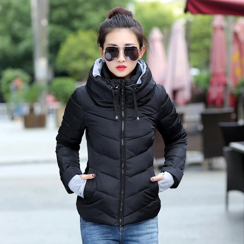 Goedkoop 2019 Winter Jas Vrouwen Plus Size Womens Parka Thicken Bovenkleding Effen Hooded Jassen Korte Vrouwelijke Slanke Katoen Gewatteerde Basic Tops