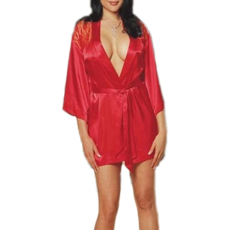 Сексуальное Ночное Платье, женский халат, кружевное лоскутное шелковое платье, свадебное ночное белье, нижнее белье для невесты, женские халаты - Цвет: Красный