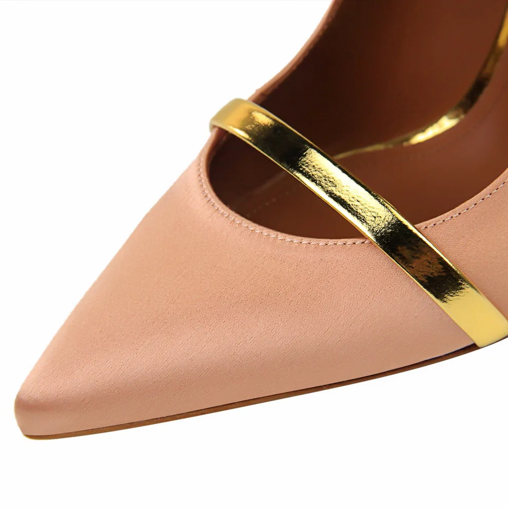 Женские модные сандалии на высоком каблуке 10 см; цвет золотой; женские пикантные летние атласные шлепанцы без задника; женские желтые сандалии без застежки; Шелковая обувь