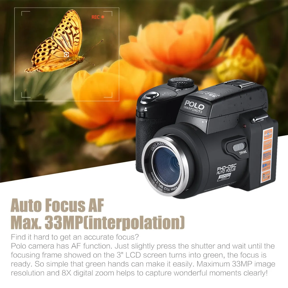 Professional POLO цифровая камера пиксели Автофокус зум фотография фото видеокамера 33MP HD