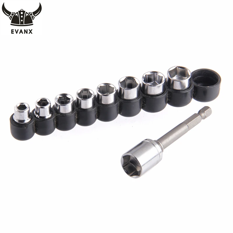 Evanx 1/4" Hex Socket Set 9pcs Shank Screwdrivers Holder Adapter Nut