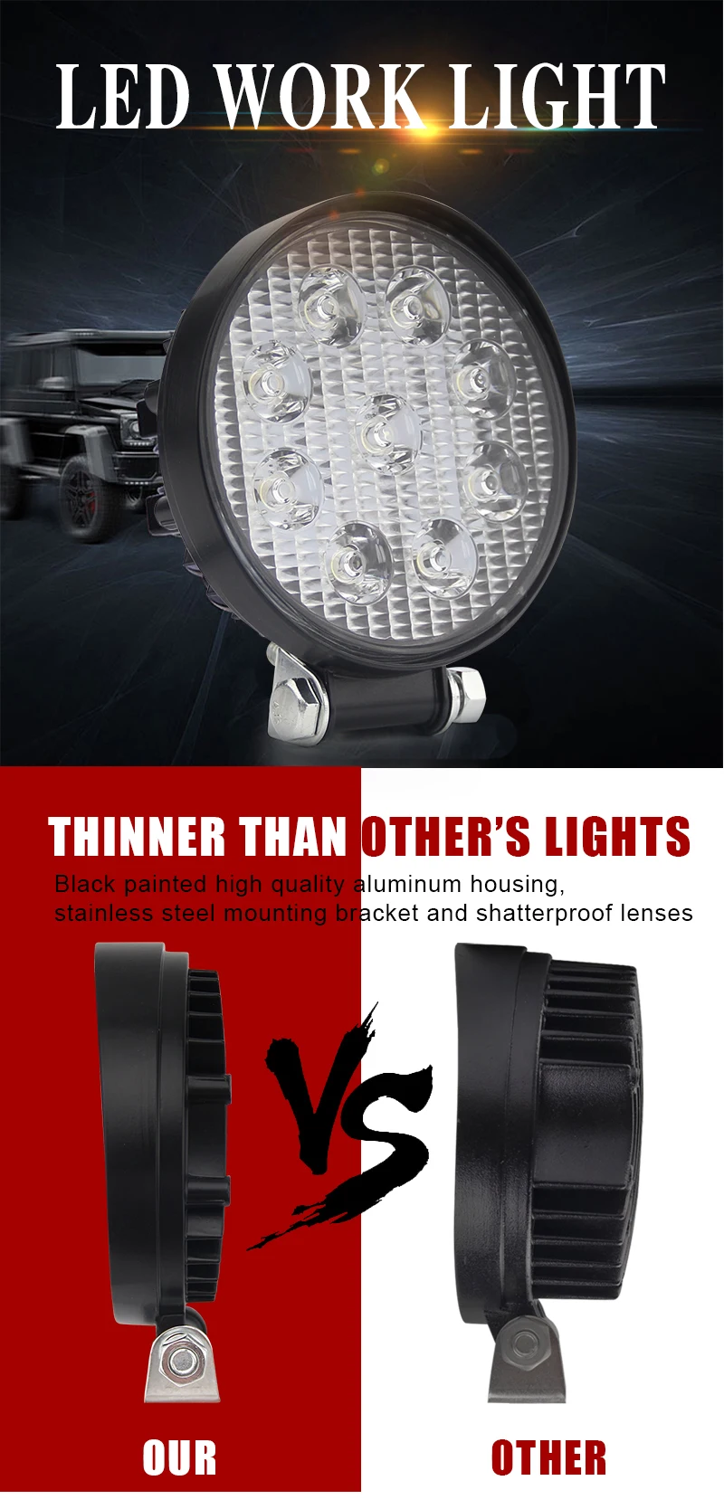 luz de led quadrada polegadas vigas de led de alta potência drl para lada offroad atv caminhão trator barco