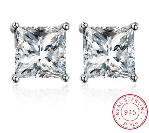 Огранка «Принцесса» из стерлингового серебра Серебряные серьги E009