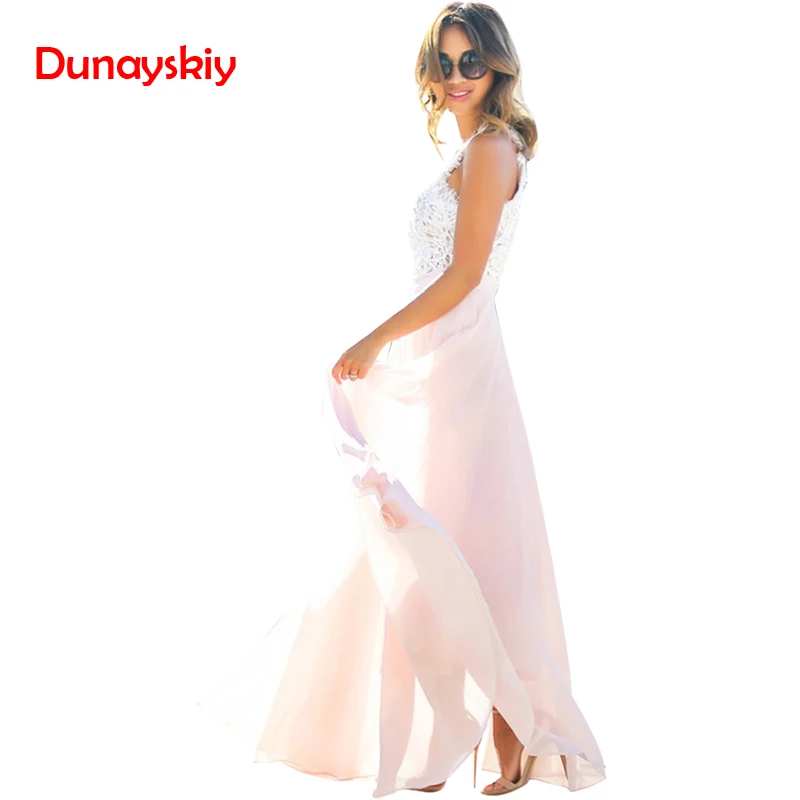 

New Arrival 2019 Sring Summer Evening Party Hollow Out Beach Dress Womens Boho Sleeveless Maxi Dress Party Chiffon Dresses