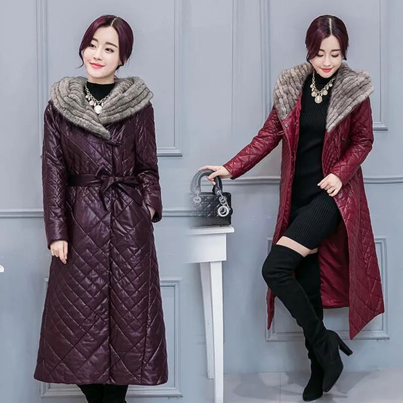 Зимняя куртка длинное пальто имитация соболя меховой воротник одежда из овечьей шкуры пуховик с капюшоном Длинная китайская куртка для женщин LY577
