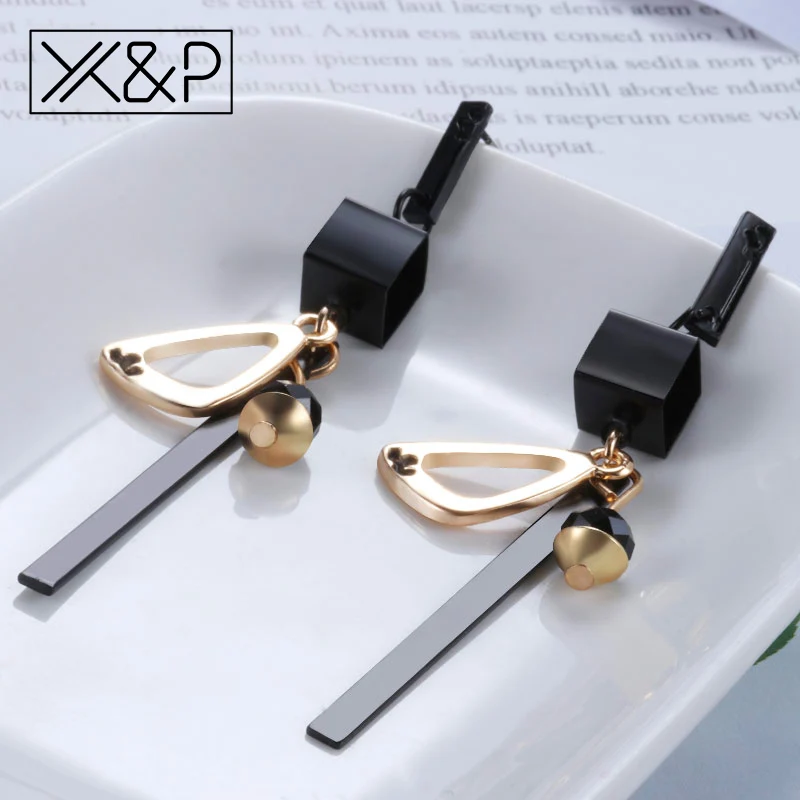 

X&P Korean Fashion Acrylic Geometric Gold Silver Long Drop Earrings for Women Party Metal Rhinestones Hanging Earring Jewelry