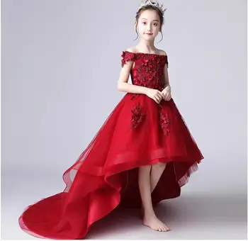 

Long Trailing Lace Girl First Communion Dress Off Shoulder Ball Gown Girls Pageant Party Gown Flower Girl Dress for Wedding