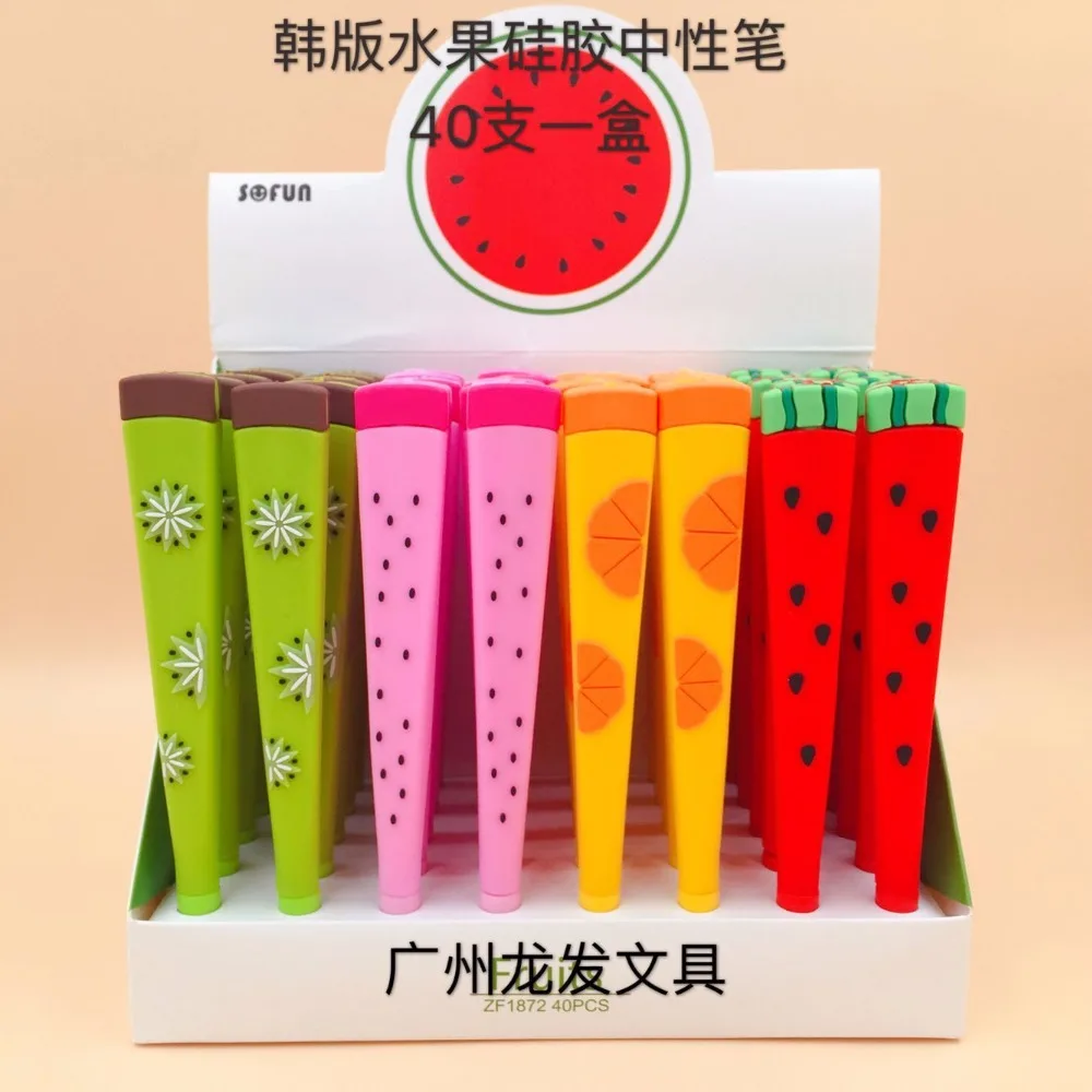 

40pcs/lot Creative Fruit Shape Watermelon Silicone Gel Pen Unisex Pens Roller Signature Pen Promotion Gift School Office Prize