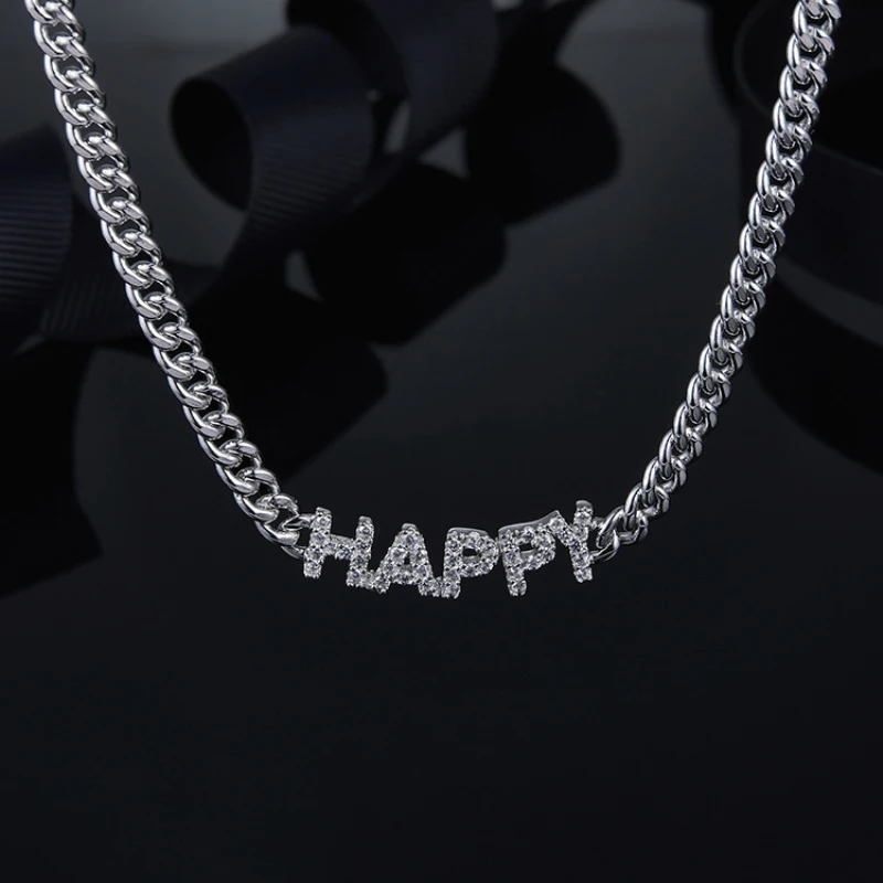 

HAPPY Necklace S925 Sterling Silver Inlay Diamond Temperament Clavicle Chain Jewelry Fits APM Monaco Jewelry with Women's Gifts
