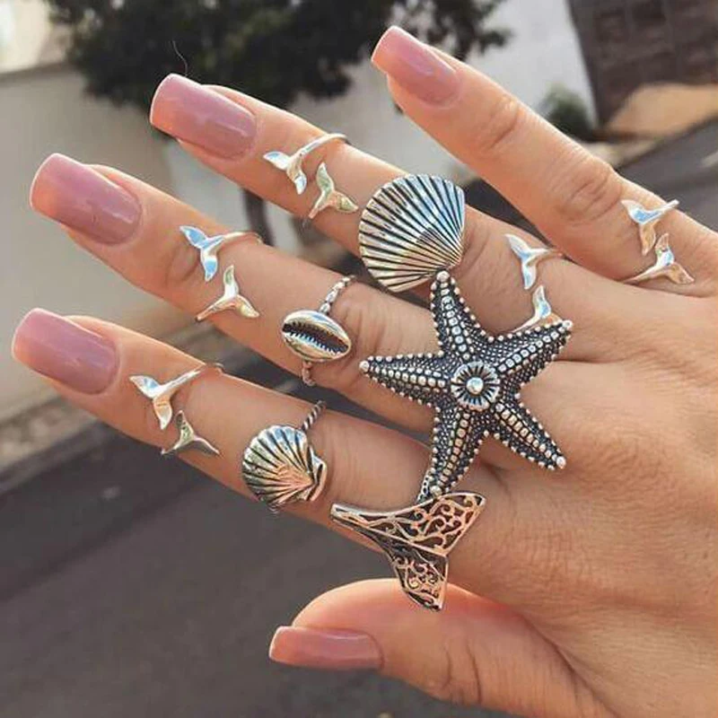 

Tocona Bohemian Silver Big Starfish Ring Geometric Vintage Rings for Women Girl Knuckle Anel Rings Party Jewelry 6558