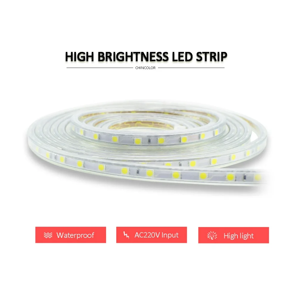 SMD5050 RGB полоса 220 В Светодиодная гибкая света водонепроницаемая лента штепсельная