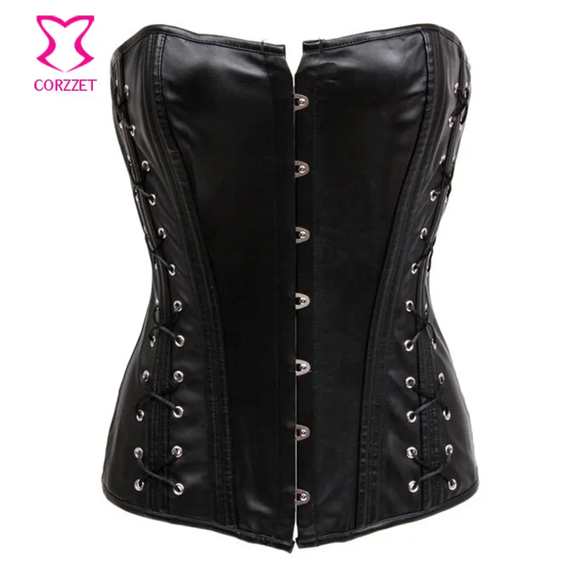 

Sexy Overbust Boned PVC Leather Corset Bustier Lace-Up Burlesque Corpete